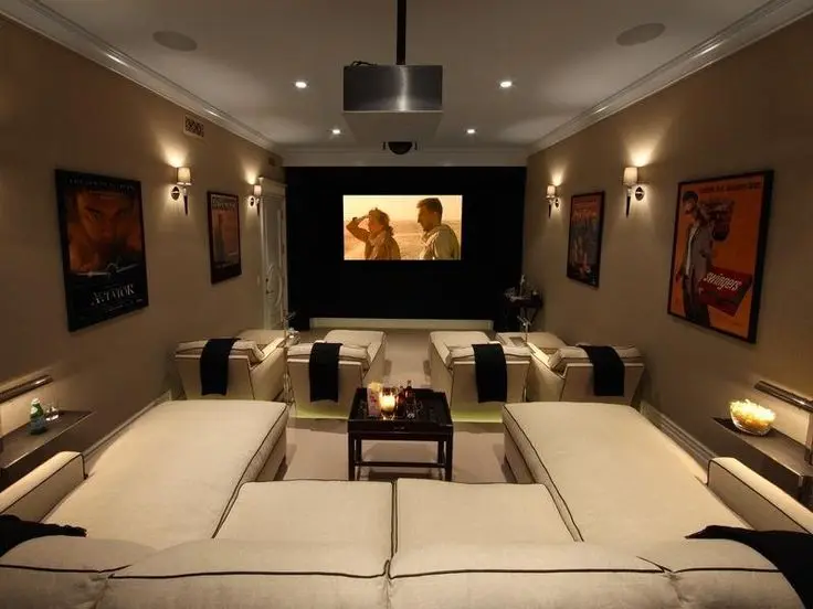 cinema style seating with sectional couch
