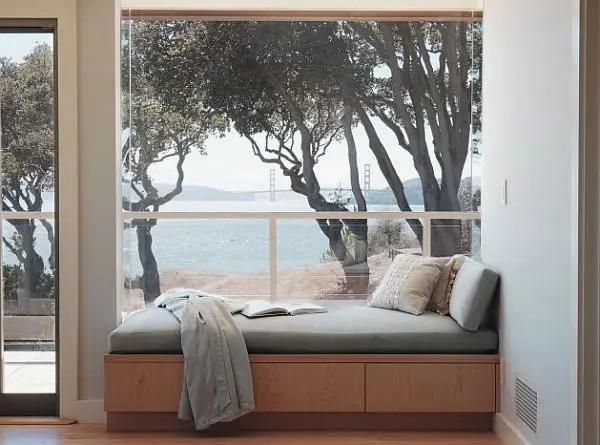 glass walls and window seat