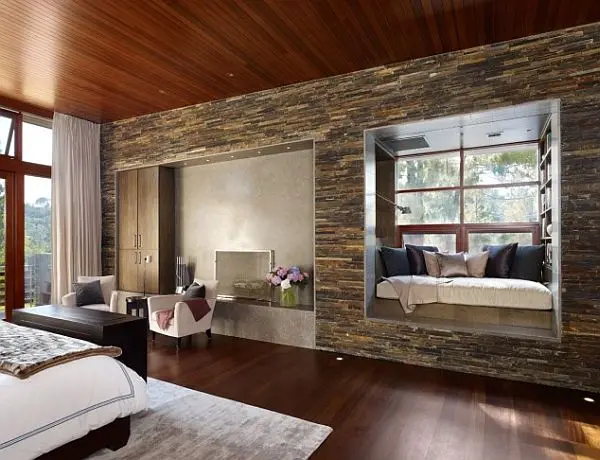 elegant wood and stone bedroom