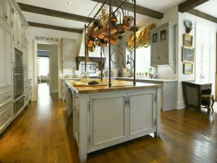traditional kitchen with copper pots