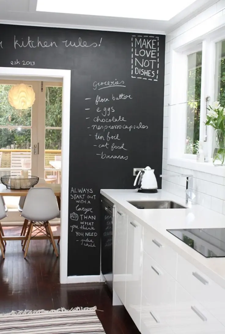modern kitchen with chalkboard wall