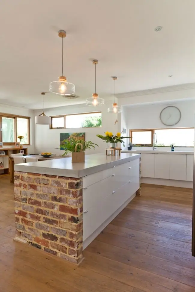 red brick kitchen island