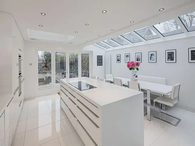 modern kitchen with skylights