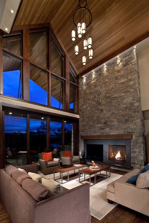 tow storey lakehouse living room