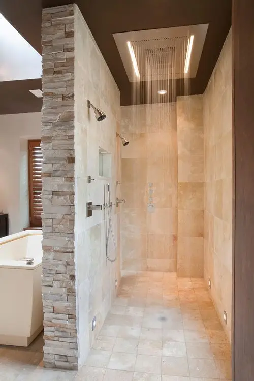doorless bath with rain showers