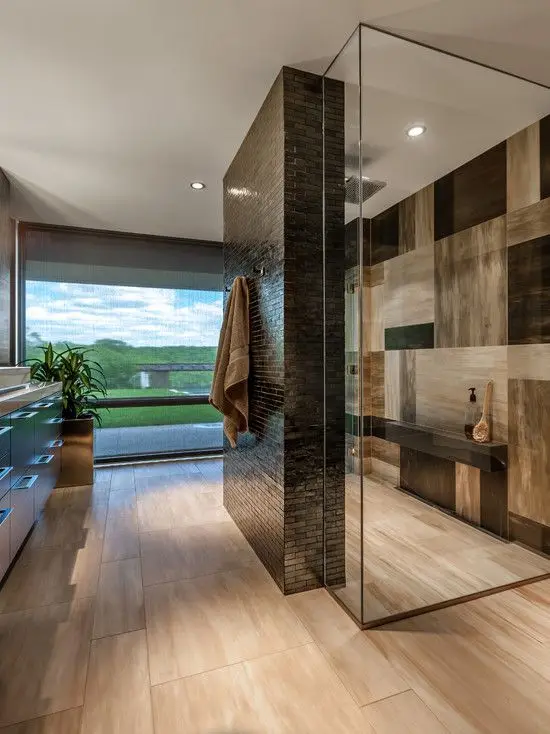 modern glass and stone bathroom