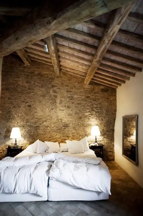 rustic stoned bedroom