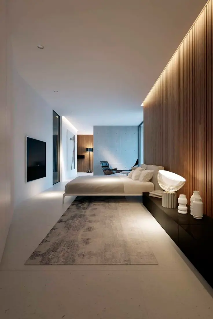 wood panelled bedroom