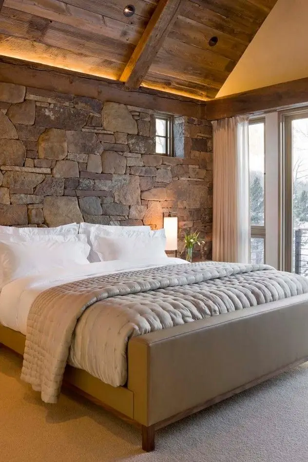 stone wall bedroom