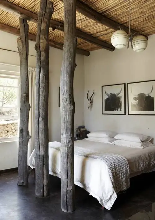 rustic exposed beam bedroom