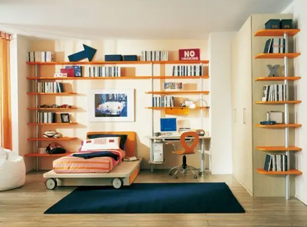 orange and blue bedroom