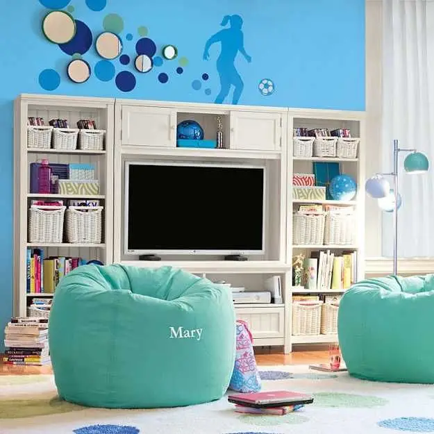 bean bag seats and entertainment center