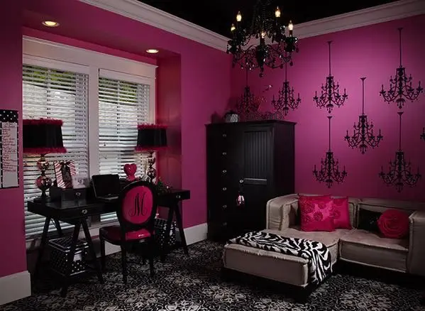 pink and black Goth teenage room