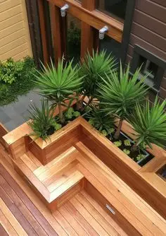 wood box seat and planters