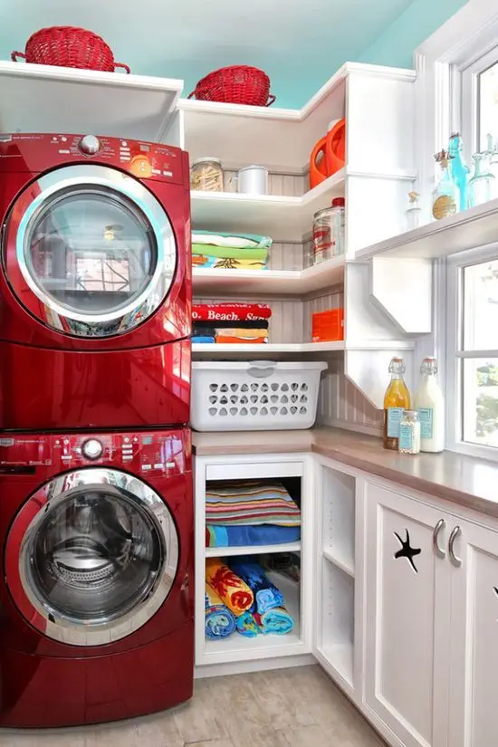 red small space laundry room
