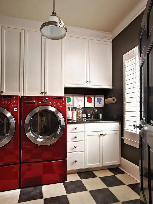 retro red laundry room design