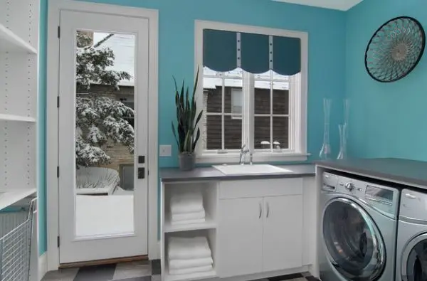 bright turquoise laundry room