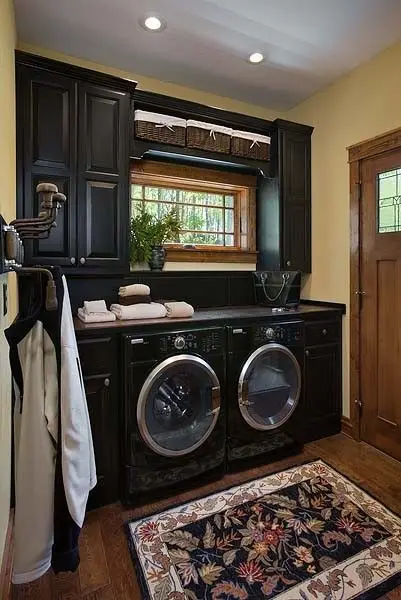 ornate black laundry room design