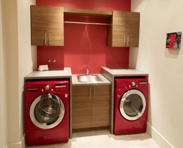 contemporary red laundry room