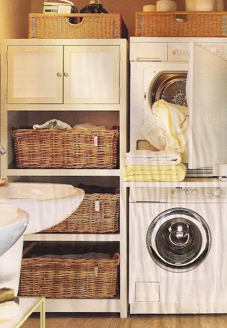wicker baskets in laundry room