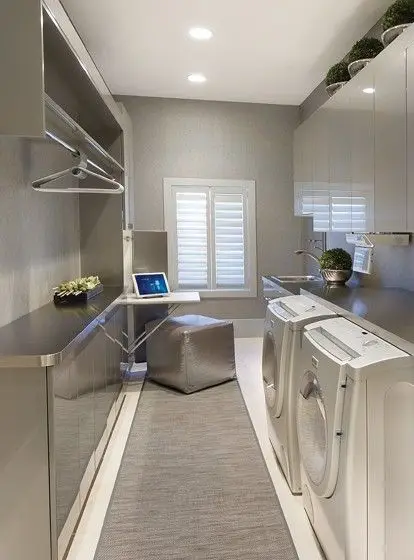 modern industrial themed laundry room
