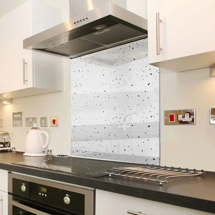 speckled glass kitchen splashback