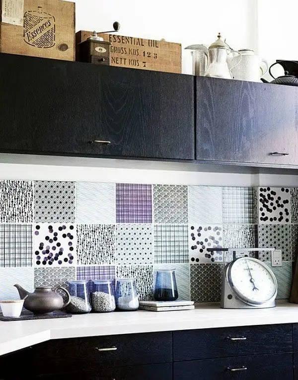patchwork tile splashback