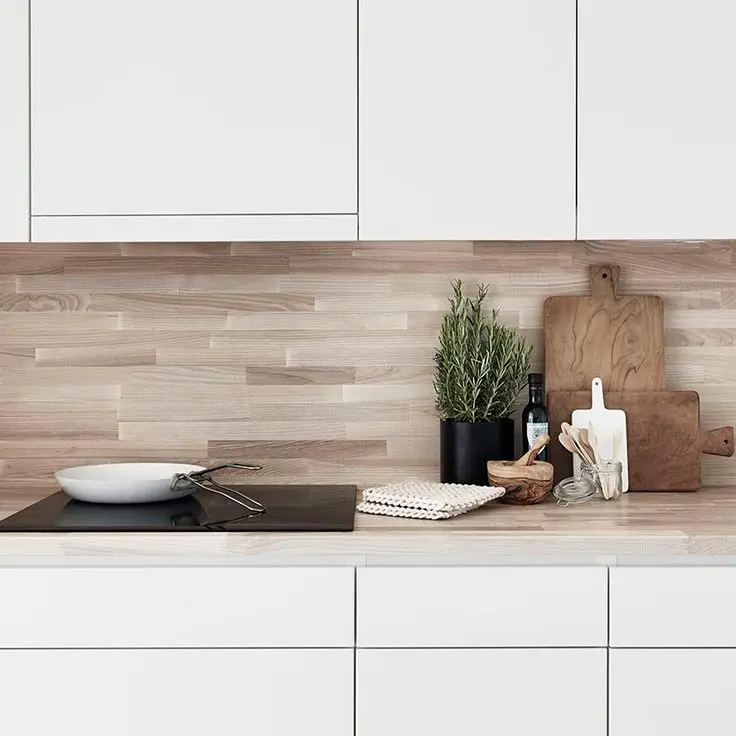 country wood stacked splashback