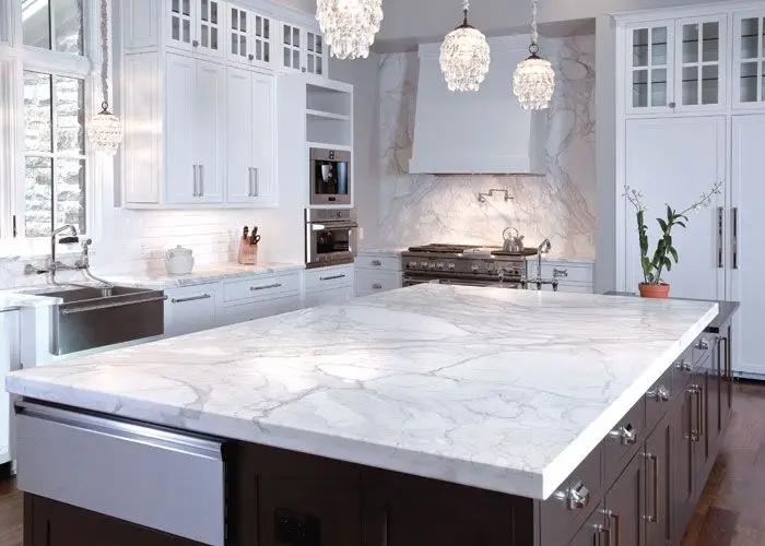 Carrera marble kitchen island counter