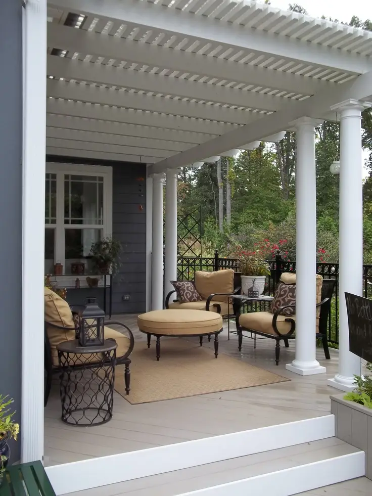 verandah with whilte pillars and marble floors