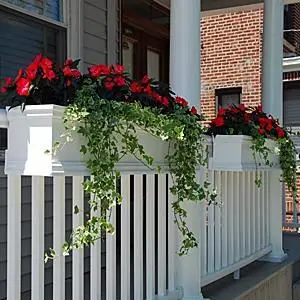 flower boxes on verandah railing