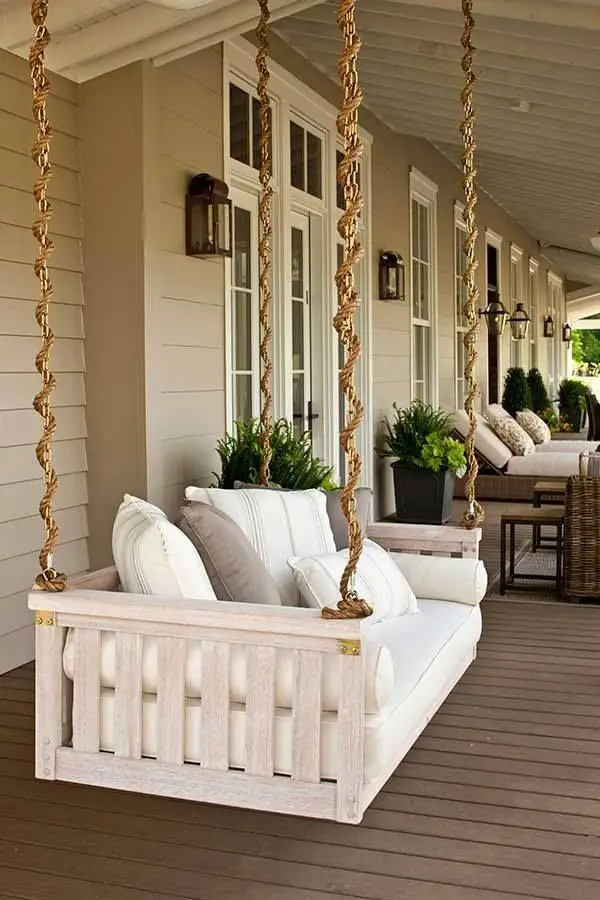 country style verandah with pallet swing sofa