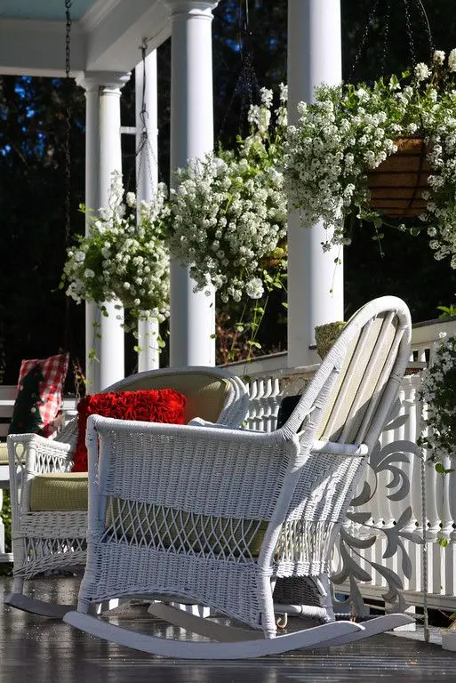 Southern style verandah with hanging planters