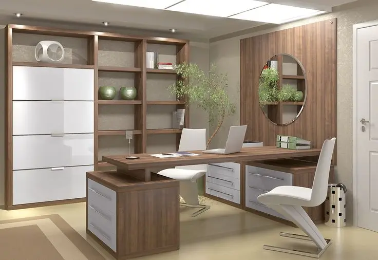 modern rustic office with plants