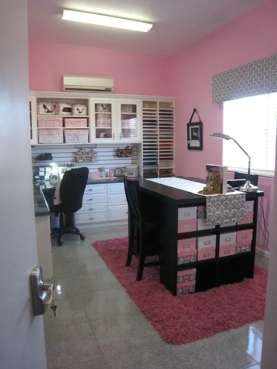 pink office and craft room