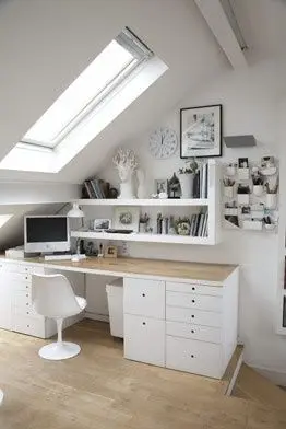 attic office with skylight
