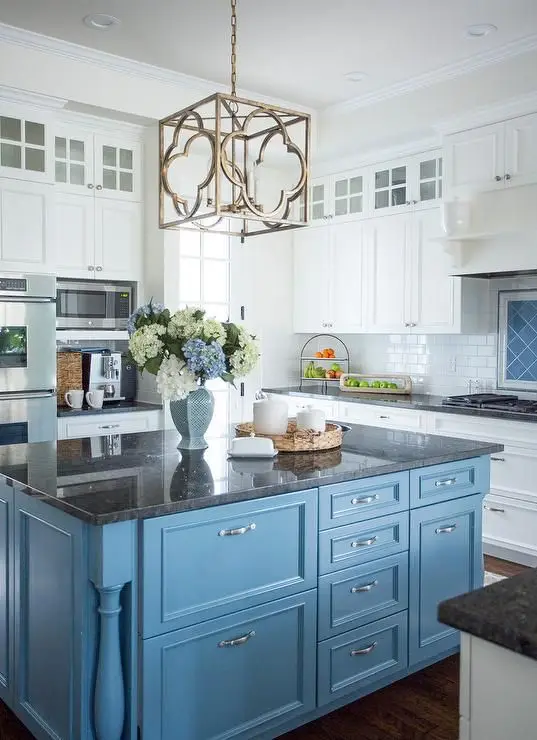 designer's blue and white kitchen