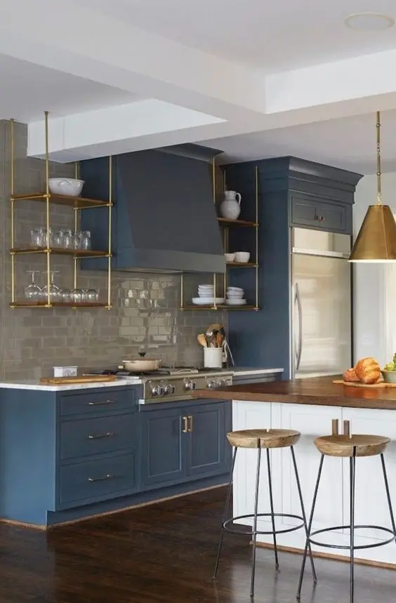 chic blue and gold kitchen