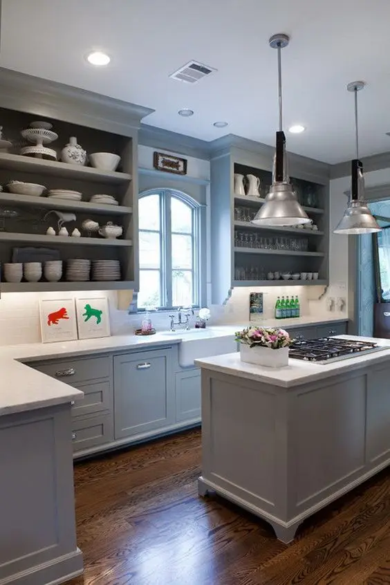 blue and grey kitchen