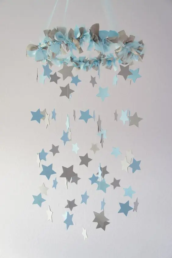 blue and grey starry mobile toy