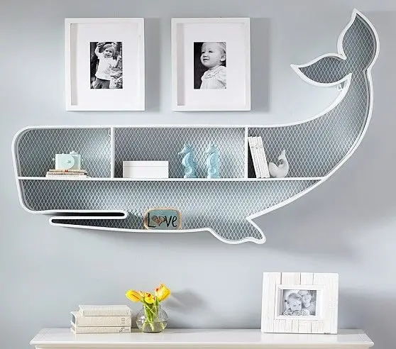 whale-shaped shelf for nursery rooms