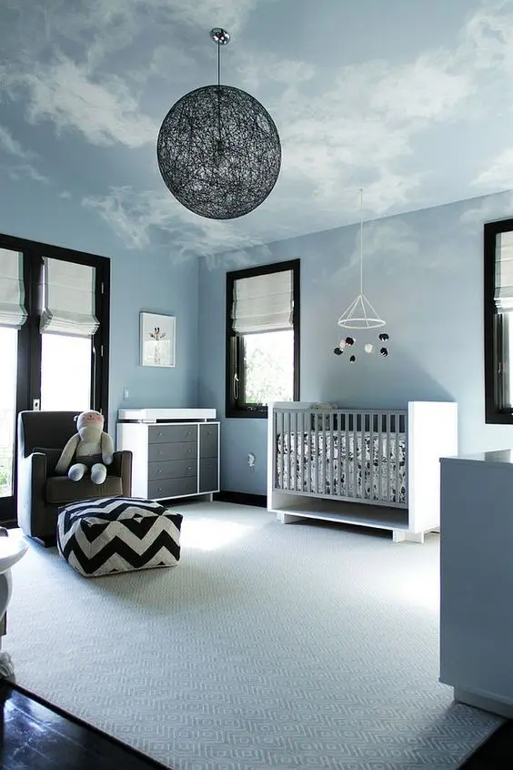 Sky ceiling and walls nursery room