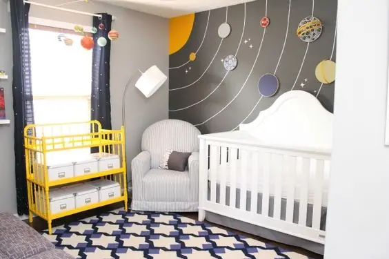 space and planets themed nursery room