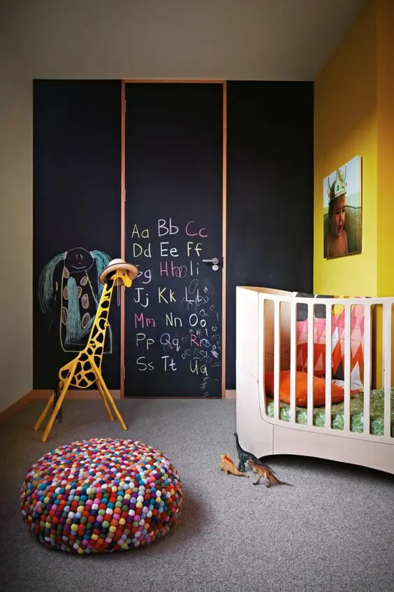 chalkboard walled nursery room
