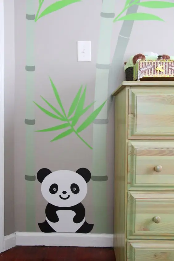 bamboos and panda decoration for nursery rooms