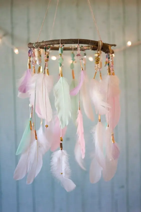 colourful feather mobile