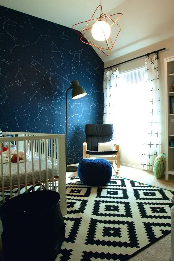 blue starry wall nursery room