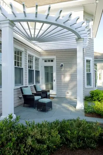 white rounded patio pergola
