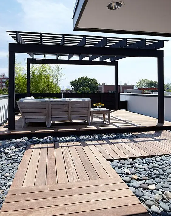 black roof deck pergola