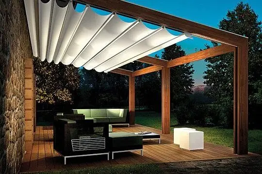 deck pergola with retractable canvas shade